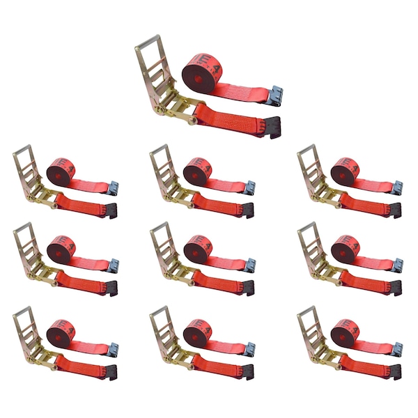 Heavy Duty 3" x 30' Ratchet Tie Down Strap Flat Hook for Farm Trailer Truck Red, 10PK